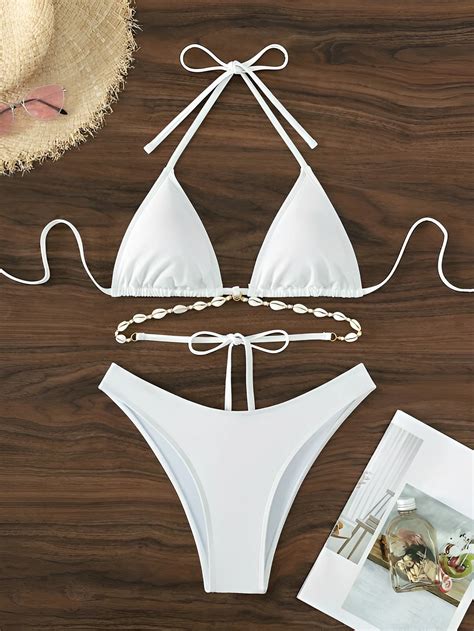 Triangle Bikini Set Decorated With Seashell Swimsuit Women Swimwear Female Sexy Bathers Bathing