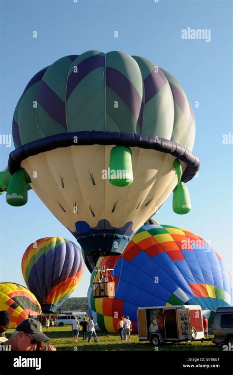 Hot air balloons in the air at the Dansville Balloon Festival, NY USA ...