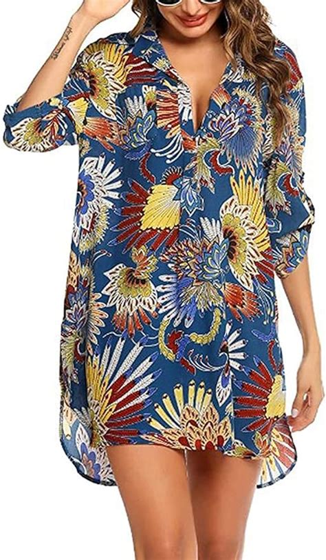 Damen Strand Cover Up Longshirt Bikini Badeanzug Minikleid Beachwear