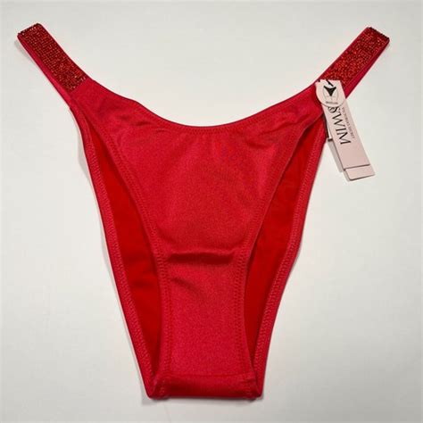 Victoria Secret XL Brazilian Bikini Bottom Shine Strap Strawberry Pink EBay