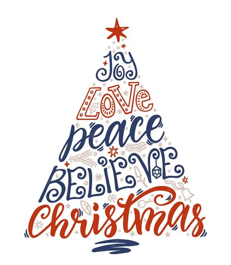 Premium Vector Joy Love Peace Believe Quote Calligraphy Merry Christmas Hand Lettering Holiday