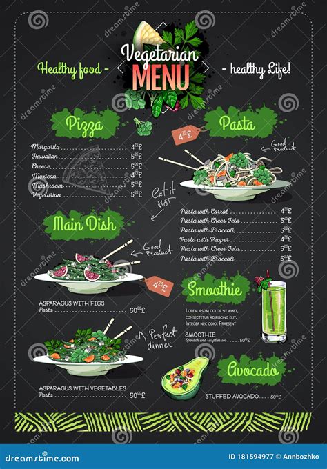 Vegetarian Menu Design With Vegan Meals Restaurant Menu Stock Vector