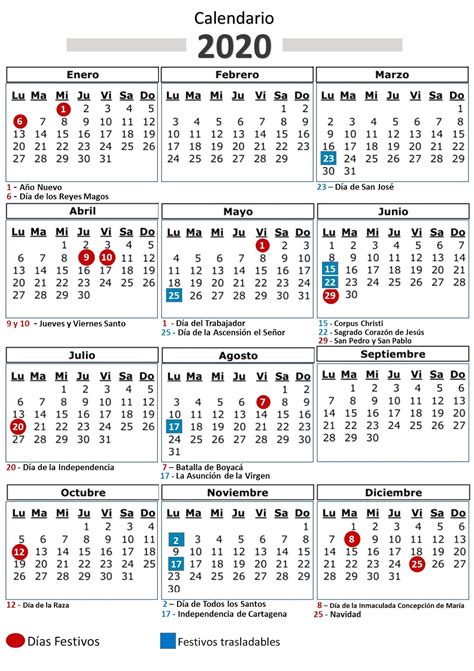 Revisar Calendario 2020 Colombia Con Festivos Pdf Para Imprimir Porn