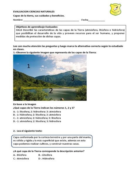 Evaluacion 6° Ciencias Pdf Tierra Atmósfera