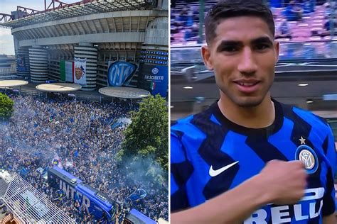 Achraf Hakimi appears to snub Arsenal transfer live on TV as Inter Milan get Serie A title party ...