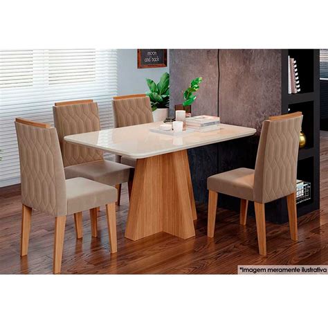 Conjunto Sala De Jantar Mesa Maite 4 Cadeiras Paola Wood Cimol Madeira Off White Nude Cimol