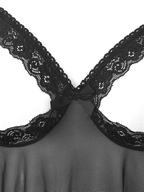 US Women Sheer Night Dress Open Cups Lace Lingerie Set Mini Nightwear Sleepwear EBay