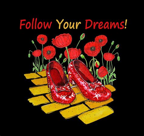 Dorothy Red Ruby Slippers Poppies And Yellow Brick Road Watercolor