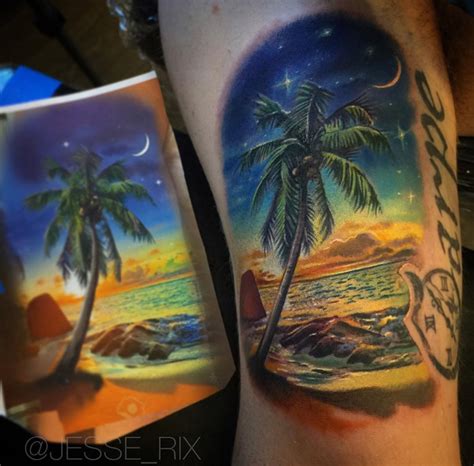 Sunset On A Tropical Beach Best Tattoo Design Ideas