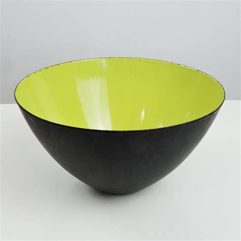 Large Mid Century Danish Yellow Green Enamel Krenit Bowl By Herbert