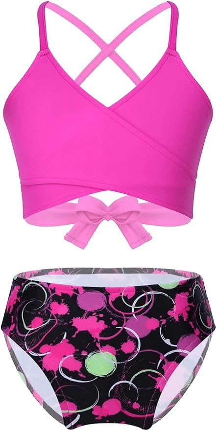 Aislor Conjuntos De Bikini Para Ni As Top Tirantes Espalda Cruzada Braguita Estampado Traje De