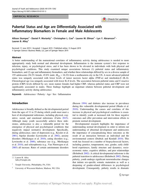 Pubertal Status And Age Are Differentially Associated With Inflammatory