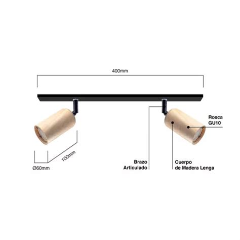 Aplique Techo Barral Spot Dos Luces Madera Cm Apto Led Demasled