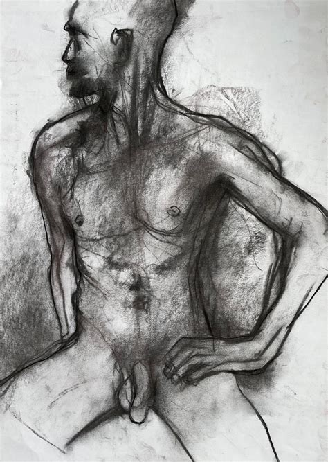 1872 Original Charcoal Drawing Male Nude Etsy