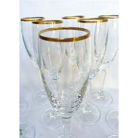 Crystal Gold-Rimmed Champagne Flutes - Set of 12 | Chairish