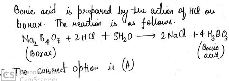 Boric Acid Is Prepared From Borax By The Action Of