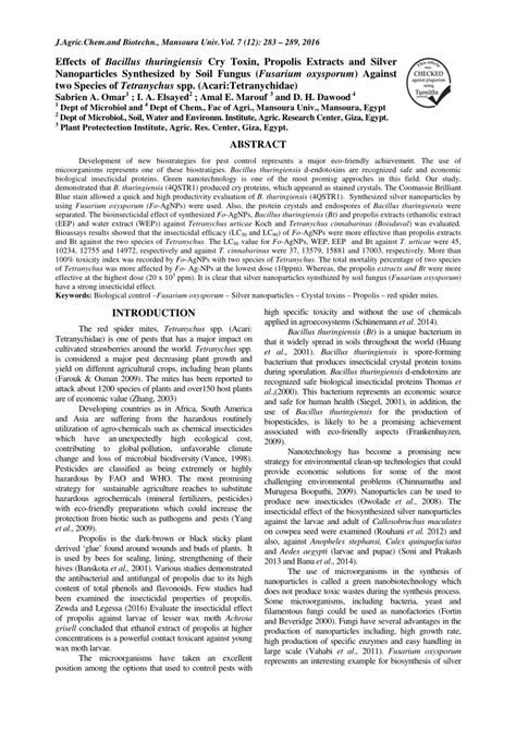 Pdf Effects Of Bacillus Thuringiensis Cry Toxin Propolis Extracts