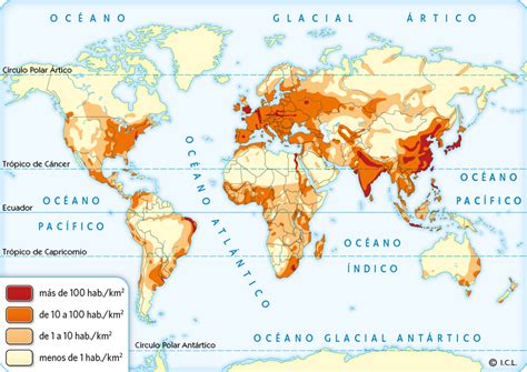 Densidad De Población En El Mundo Edubook Geografía Circulo Polar Antartico Océano Indico