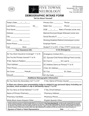 Fillable Online Initial Ftn Medical Intake Packet Five Towns