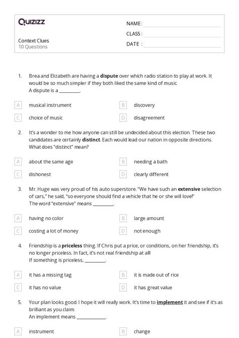 50 Determining Meaning Using Context Clues Worksheets For 6th Grade On Quizizz Free And Printable