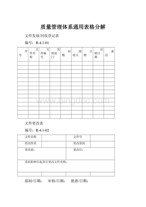 质量管理体系通用表格分解docx 冰点文库