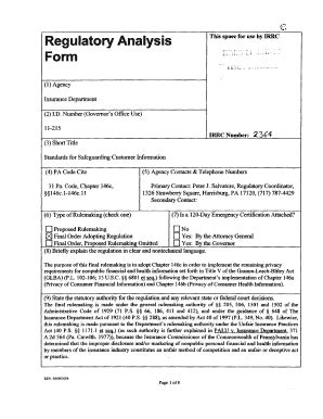 Fillable Online Irrc State Pa E Regulatory Analysis Form This Space For