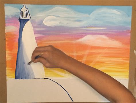 How To Paint A Lighthouse Sunset - Tracie's Acrylic Canvas Tutorials ...