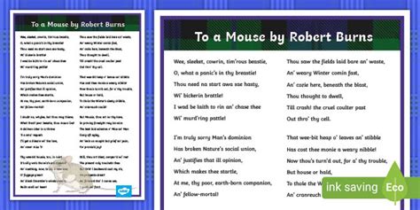 Robert Burns To A Mouse Display Poster