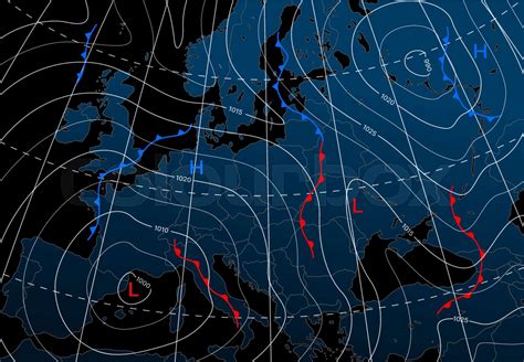 Forecast weather isobar night map of Europe | Stock vector | Colourbox