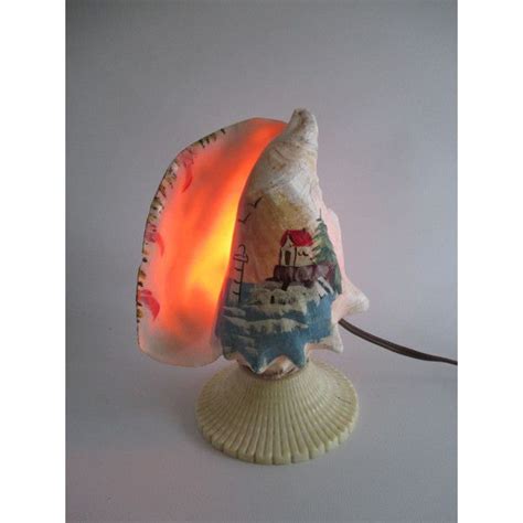 Painted Conch Shell Lamp Vintage Nightlight Lighthouse Ocean Waves