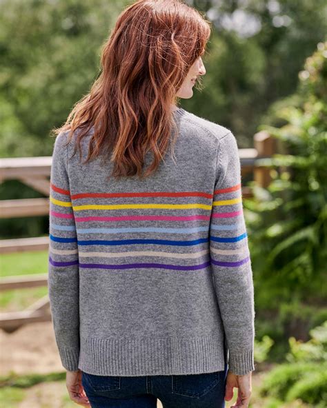 Grey Multi Rainbow Stripe Jumper Woolovers Uk