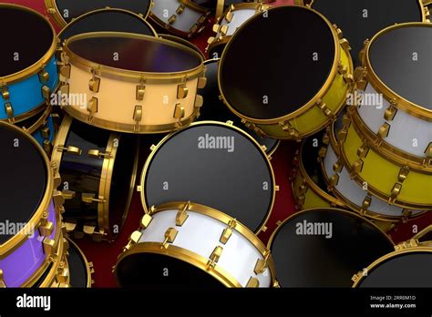 Heap Of Drums Lying On White Background 3d Render Concept Of Musical