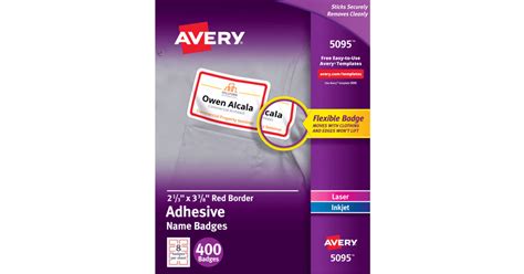 Avery Name Badge Labels 2 1 3 X 3 3 8 For Laser Inkjet Printers Red 400 Pack • Price