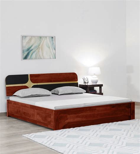 Buy Alamo Sheesham Wood Queen Size Bed In Scratch Resistant Honey Oak