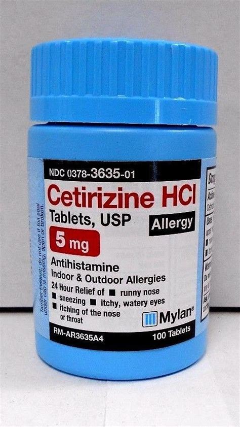 Mylan Cetirizine Hcl 5mg Antihistamine 100 Ct Tablets