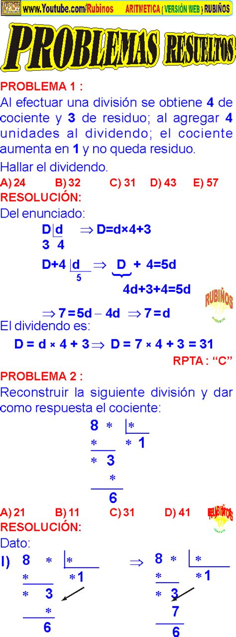 Divisi N Aritm Tica Problemas Resueltos