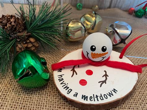 Melting Snowman Ornament Wood Slice Snowman Ornament Im Etsy