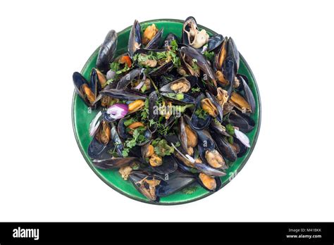 Mejillones Al Vapor Con Vino Blanco Con Hierbas Mariscos Sirve En