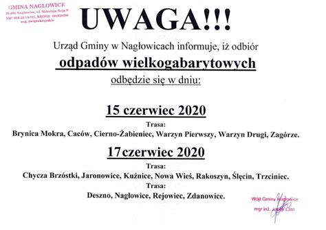 Odbi R Odpad W Wielkogabarytowych W Dniach I Czerwca Roku