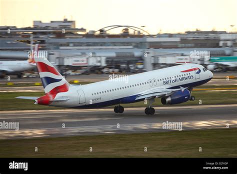 British Airways Airbus A320 Jet Taking Off At London Heathrow Airport