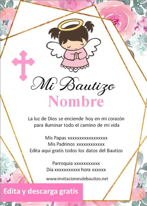 Las Mejores Invitaciones Para Bautizo De Ni A Para Editar