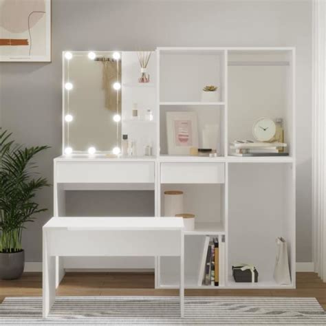 Zhu Ensemble De Coiffeuse Avec Led Blanc Bois D Ing Nierie Ab