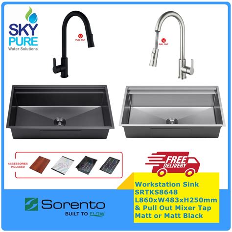 Sorento Srtks Workstation Sink With Pull Out Mixer Tap Jumbo Single