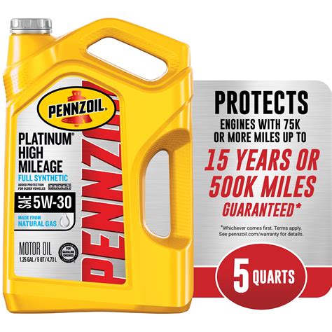 Pennzoil Platinum High Mileage Full Synthetic 5w 30 Motor Oil 5 Quart