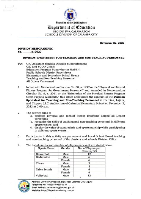 Sportsfest Memorandum Final Copy Address City Hall Compound Brgy