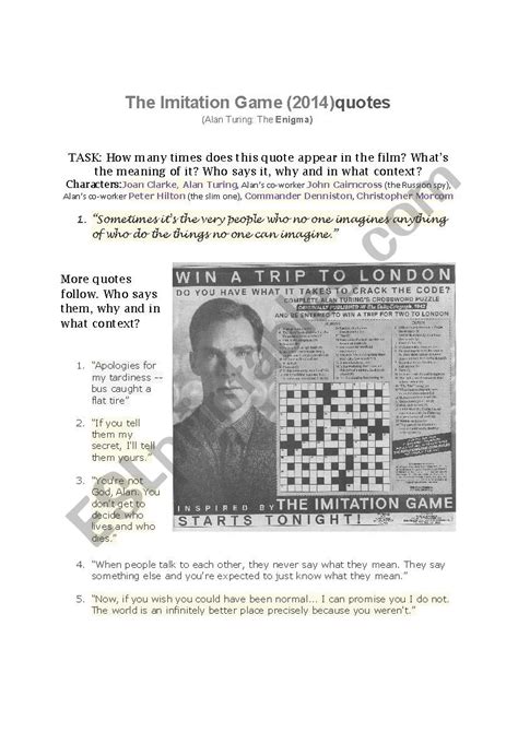 IMITATION GAME QUOTES and follow-up activity on Alan Turing and Joan ...