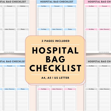 Hospital Bag Checklist Printable Birth Bag Packing List Etsy