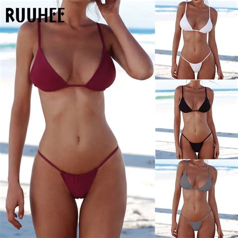 Cheapest Ruuhee Bikini Women Swimsuit Solid Sexy Thong Bikini Set Push