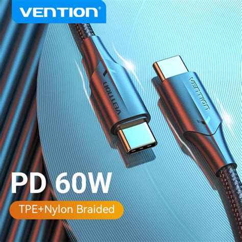 Vention Usb Type C เพื่อพิมพ์ C เคเบิ้ล Pd 60วัตต์พร้อม Led ค่าใช้จ่าย