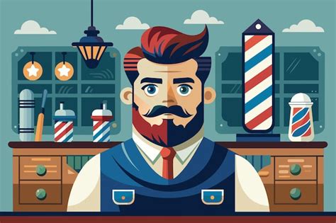 Premium Vector A Man With A Beard Sitting In A Barbers Chair Getting